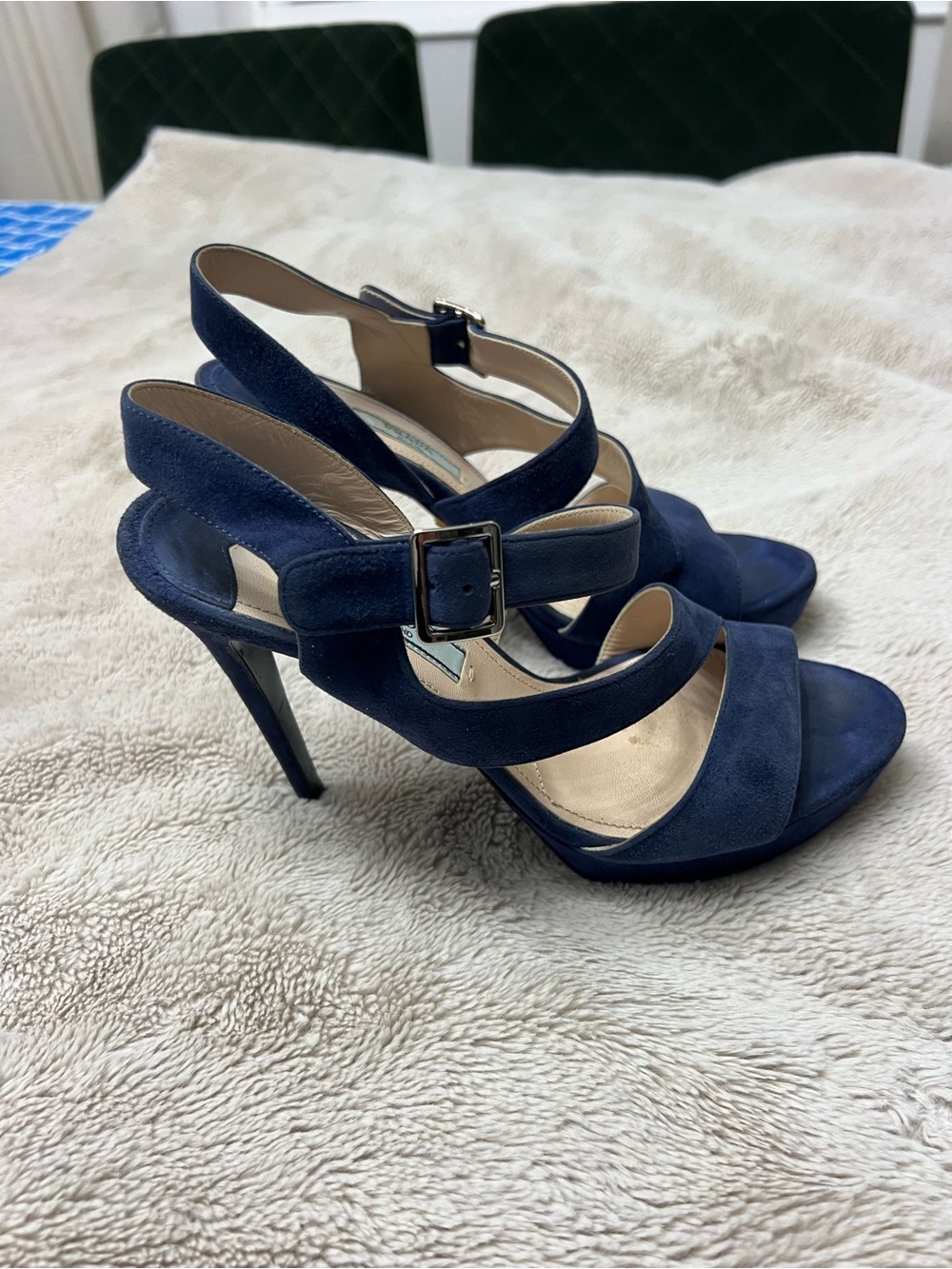 Prada Navy Suede Strappy High Heel Sandals with Buckle